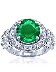 14K White Gold Round Cut Emerald Ring With Sidestones (GIA Certificate)