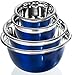 4 Pc Chef Quality Stainless Steel Mixing Bowls - Blue Serving Prep Bowls or Mixing Bowl Set w/ Flat Rim & Base