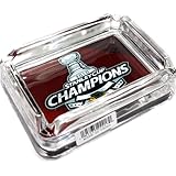 Picture Chicago Blackhawks Glass Ashtray - Dimensions 3 Inch x 4 Inch - Simulated Black Velvet Botton