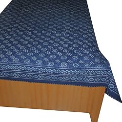 Cotton Bedspread Bedcover Wood Block Print Double Layered Embroidered (bscov370)