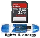 32GB SDHC SD 32 GB Sandisk Ultra Speicherkarte für Canon EOS 550D/ EOS 500D/EOS 1000D/EOS 60D/EOS 1100D/EOS 600D/EOS 450D/EOS 300X/EOS 400D/EOS 50D/Nikon D3100/D5000/D7000/D90/D5100/D300S/D700/D3000/D70s/Sony SLT-A55VL/DSLR A290L/SLT-A55V/SLT-A33/DSLR-A550L/DSLR-A580Y/DSLR-A580L/Alpha 900/DSLR-A500Y/SLT-A55VY/DSLR-A230L/Panasonic Lumix DMC-G1K/Pentax K-5/K7/K-r/K-x + Lights and Energy Micro USB SDHC Reader