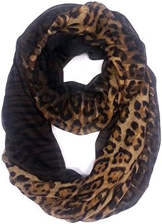 Leopard &amp; Zebra Mix Print Infinity Circle Scarf (Brown)