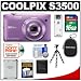 Nikon Coolpix S3500 Digital Camera (Purple) with 16GB Card + Battery + Case + Flex Tripod + Accessory Kit
