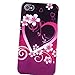 Snap-on Rubber Coated Case compatible with Apple iPhone 4 / 4S, Dark Purple Heart with Flower Rear