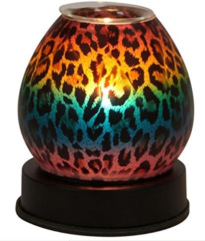 New Rainbow Leopard Print Electric Touch Lamp Style Glass Oil Warmers + 3 Free Replacement Bulbs