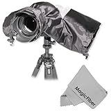 Professional Rain Cover Camera Protector for Large DSLR Cameras (CANON REBEL EOS T3i T2i T1i XT XTi XSi 60D 7D, NIKON D7000 D5100 D5000 D3200 D3000 D90 D80) + MagicFiber Microfiber Lens Cleaning Cloth