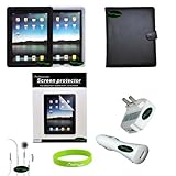 CrazyOnDigital Essential Accessories with Black Leather Case for Apple iPad ....
