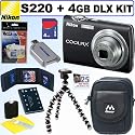 Nikon Coolpix S220 10MP Digital Camera (Graphite Black) + 4GB Deluxe Accessory Kit