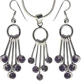 Pendant Earring Hand Made Jewellery in Sterling Silver With Amethyst Gemstones 26 Grams (gpers020)