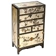 Handmade Asian Furniture - 37" Silver & Black Lacquer Chinese Dresser / Cabinet With Peony Motif