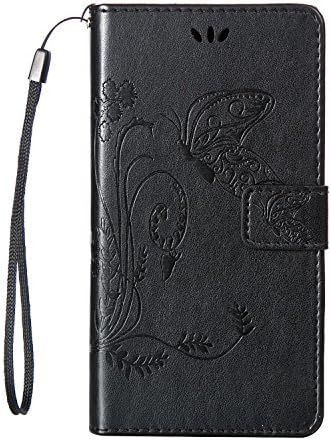 Galaxy S7 Edge Case,S7 Edge Wallet Case,FAIRYCASE(TM)Leather Butterfly Pattern Flip Stand Magnet Buckle with Card Slots Lanyard Case for Galaxy S7 Edge,Color Black