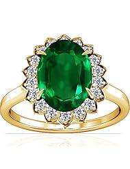 14K Yellow Gold Oval Cut Emerald Ring With Sidestones (GIA Certificate)