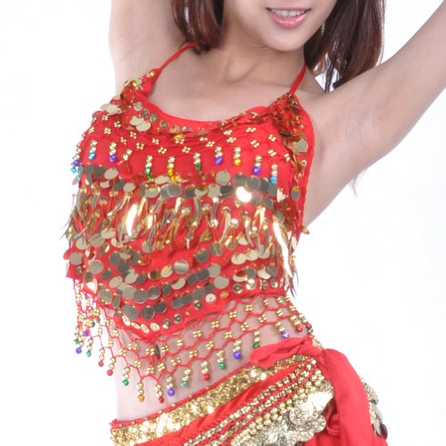 BellyLady Tribal Belly Dance Halter Bra Top With Paillette, Belly Dance Costume
