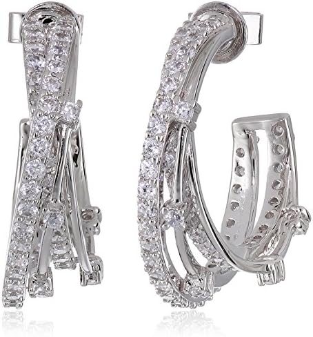Crislu Platinum Plated Sterling Silver Cubic Zirconia Entwined Earrings