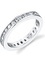 3MM Sterling Silver Princess Cut Cubic Zirconia CZ Wedding Engagement Eternity Band Ring