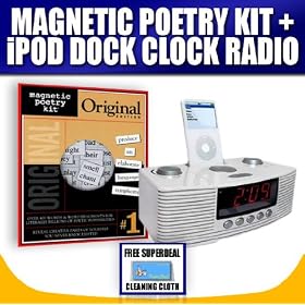 MAGNETIC FRIDGE POETRY KIT + SUNRISE CLOCK RADIO WITH IPOD DOCK / BOOMBOX
