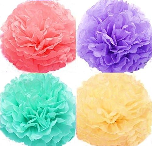 JINSELF Pom Poms 12pack assorted color Tissue Paper Pom / Paper Flower Poms for decoration, wedding, birthday, party, event, and photography (6inch,Pastel)