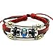 Celokiy Flowers Blue Bead Multistrand Wine Red Leather Adjustable Bracelet