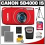 Canon PowerShot SD4000 IS Digital Elph Camera (Red) + 8GB Card + Batteries + Case + Tripod + Accessory Kit