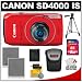 Canon PowerShot SD4000 IS Digital Elph Camera (Red) + 8GB Card + Batteries + Case + Tripod + Accessory Kit
