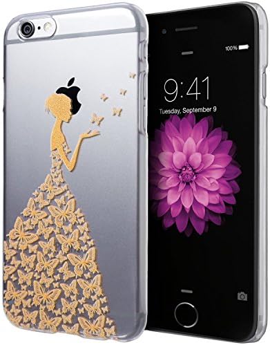 iPhone 6 hard case,Fashion Hard Butterfly Dress Girl Design Princess Pattern Premium Scrub Translucent PC Cover for Apple iPhone 6 (4.7inch,yellow)