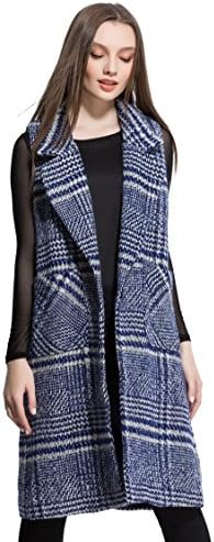 Women's Woolen Plaid Double Pockets Front Lapel Outerwear Coat