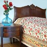 Roses In The Snow ~ Red White Floral Cottage Queen Duvet Cover