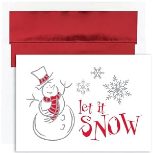 Snowman And Shimmering Flakes Holiday Cards -