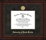 University of South Florida Bulls - Gold Medallion - Suede Mat - Mahogany - Diploma Frame