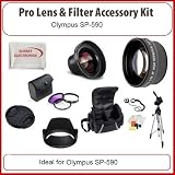 Pocket Video Camera Pro Lens & Filter Kit for Olympus SP 590 Digital Camera!: Including Wide Angle Macro Lens, 2x Telephoto Lens, 3 Piece Filter Kit, Carrying Case, Tripod and more...