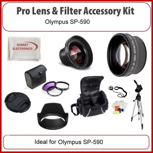 Pro Lens & Filter Kit for Olympus SP-590 Digital Camera!: Including Wide Angle Macro Lens, 2x Telephoto Lens, 3 Piece Filter Kit, Carrying Case, Tripod and more... Pro Lens & Filter Kit for Olympus SP-590 Digital Camera!: Including Wide Angle Macro Lens, 2x Telephoto Lens, 3 Piece Filter Kit, Carrying Case, Tripod and more...