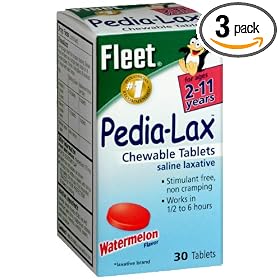 Pedia-Lax Children's Chewable Magnesium Hydroxide Laxative Tablets, Watermelon Flavor, 30-Count Boxes (Pack of 3)