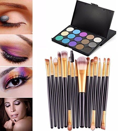 Angle Jewelry 15 pcs/Sets Eye Shadow Foundation Eyebrow Lip Brush (15 Colors Palette) Girl's Profesional set
