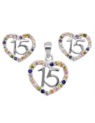Zirconia By Debbie 925 Silver Multi Colored Cz Sweet 15 Heart Set