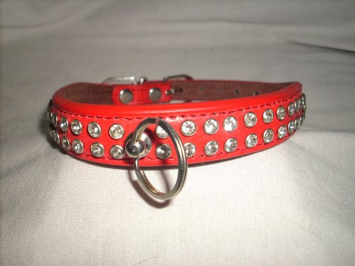 Leder Hundehalsband mit Strass in Rot