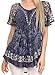 Sakkas Ash Speckled Tiedye Embroidered Cap Sleeve Blouse Top with Embroidery Hems