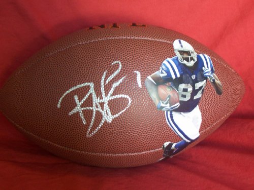 Reggie Wayne Autographed Custom NFL Photo Football, Indianapolis Colts, Miami Hurricanes, Proof Photo of Reggie Signing for Us.