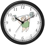 Cartoon Man with Barbell Weight Lifting or Lifter - Physical Fitness-Exercise-Body Building Wall Clock by WatchBuddy Timepieces (Black Frame)