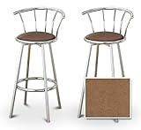 2 Embossed Light Brown Floral Fabric Specialty / Custom Chrome Barstools wi ....