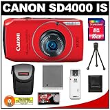 Canon PowerShot SD4000 IS Digital Elph Camera (Red) + 16GB Card + Battery + Case + Accessory Kit