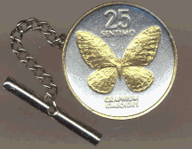 Philippines 25 Sentimos Butterfly Two Tone Gold on Silver World Coin Tie Tack
