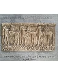 Home: Roman Greek 3 horseman Sculptural Wall frieze plaque Fragment relief Neo-Mfg 18" Aged Stone - www.NEO-MFG.com