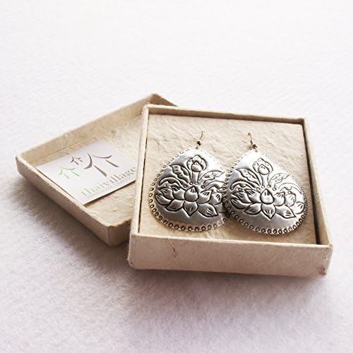 Thai Village Hand Carved Tin Earrings with Mulberry Box (Lotus)