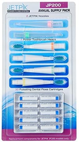 Jetpik JP 200 Series: Annual Consumable Replacement Kit includes 4 Sonic Brush Heads, 2 Water Floss Nozzle's and 30 Dental Floss Cartridges by JETPIK CHINA