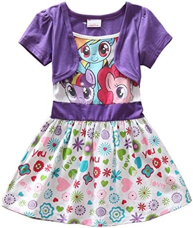 FOTTON Cute Baby Girls Summer My Little Pony Short Sleeve Cotton Dress (6y, purple)