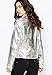 Summerwhisper Women's Zipper Moto Biker Faux Leather Bomber Jacket Silver Large
