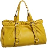 SONDRA ROBERTS NEW YORK Leather Ruched Shopper,Yellow,one size