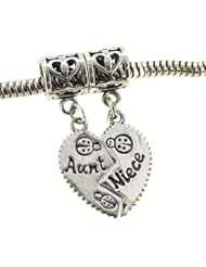 Queenberry Sterling Silver Aunt Niece Love Heart Dangle Pendant Family Bead For Pandora Troll Chamilia Biagi European Charm Bracelets
