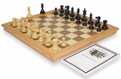 New Exclusive Staunton Chess Set Package in Ebonized Boxwood & Boxwood with Oak Framed Folding Chess Case - 3
