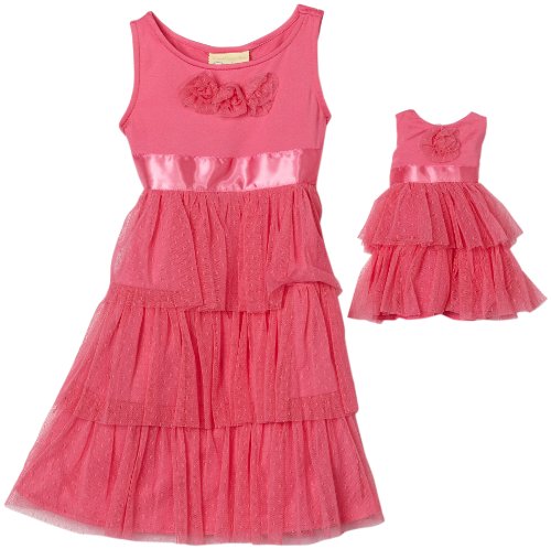 Dollie & Me Girls 2-6x Tiered Mesh Dress,Pink,6